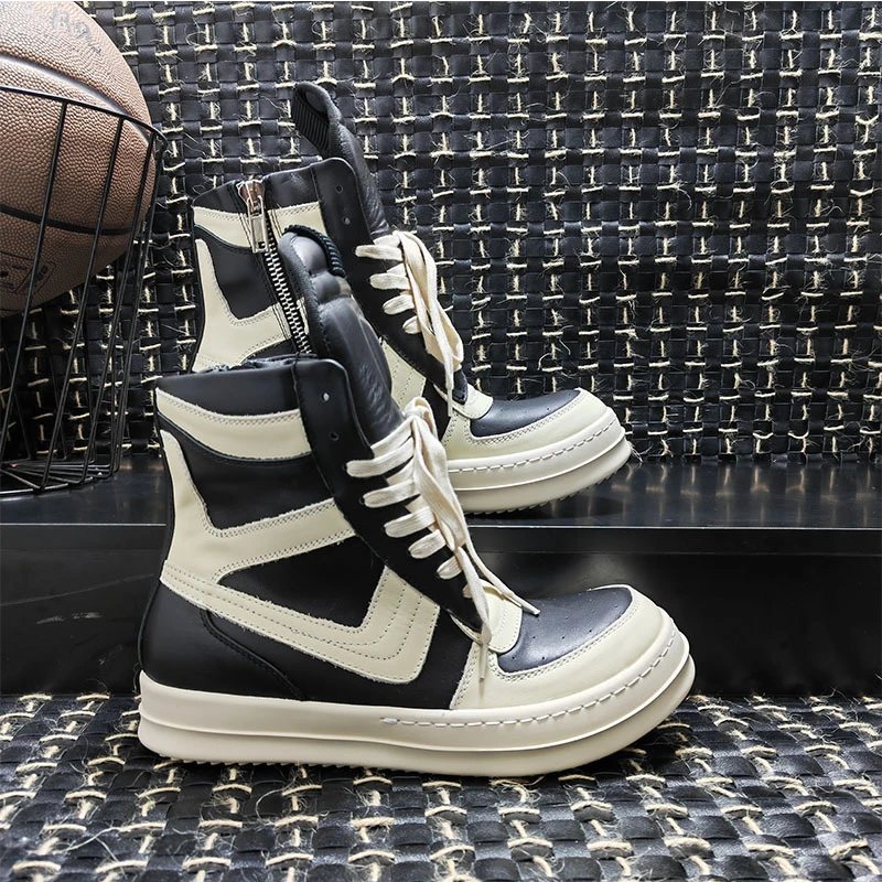 Rick Owens Geobasket High Top Sneakers Black and White