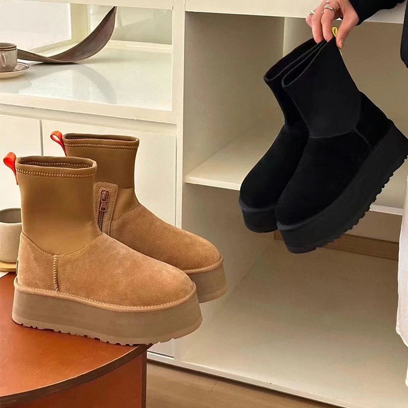 UGG Classic Dipper Platform Suede Boots Black and Beige